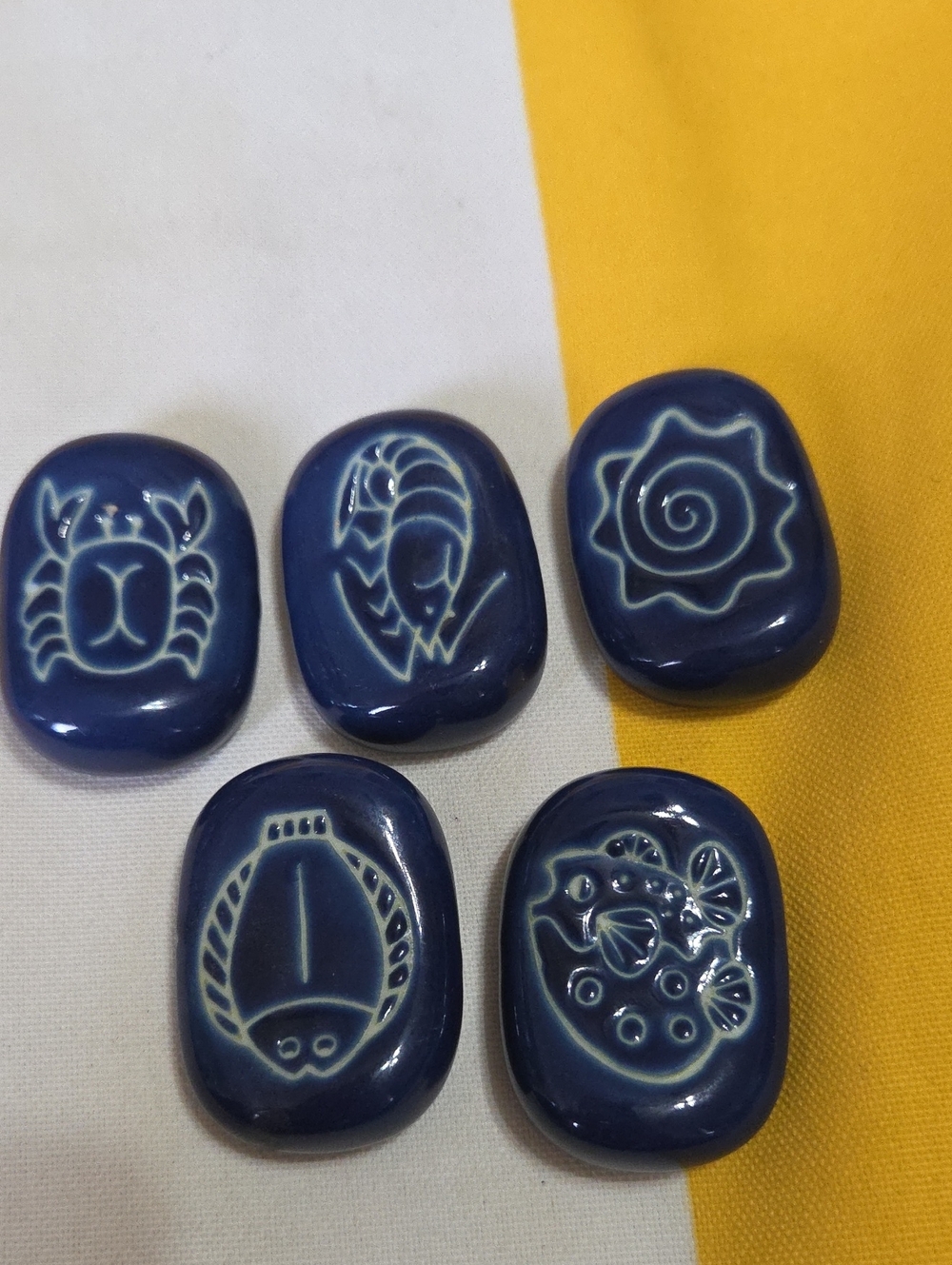 Vintage Blue White Porcelain Sea Life Chopstick Rests Hashioki Set of 5